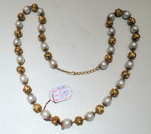 22K Gold Long beaded Necklace Strand with pearls 497-095