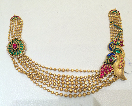 22K Gold Besfd choker Necklace Kundan Jadau Peacock wide