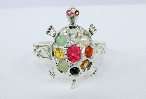 Sterling Silver Navratna Gemstone Turtosie Ring 12075