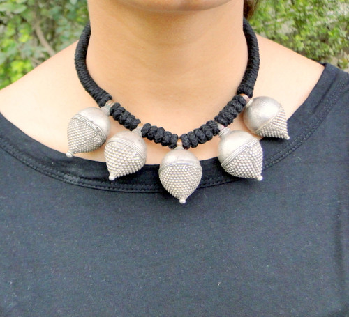 Ethnic Tribal Old silver Spike Pendant Neckalce choker 13068