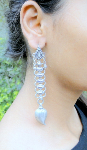 Ethnic Tribal Old silver Long Earrings Mango 13073