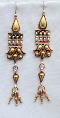 Ethnic Tribal Gold & Silver Work Long Earrings 13076
