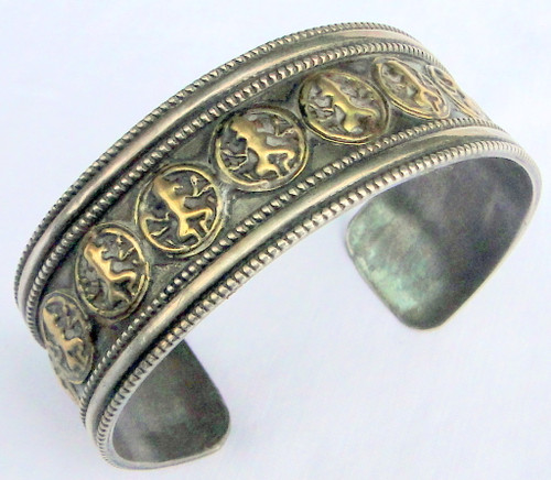 Vintage 925 Sterling silver Gold Gild Cuff Bangle Bracelet 13188