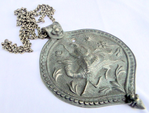 Ethnic Tribal Old Silver Large Pendant Chain Necklace Rajasthan 13167