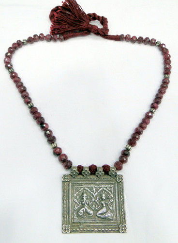 Ethnic Tribal Old Sterling  Silver Ruby Gemstone Necklace 13192