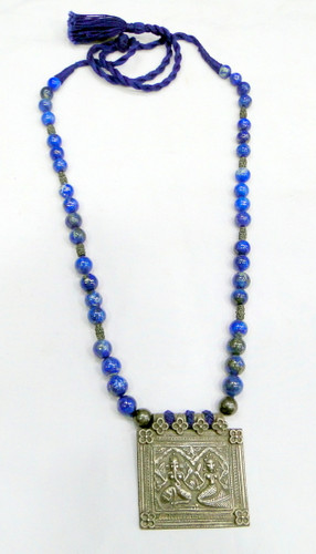 Ethnic Sterling  Silver Ganesha Lapis Lazuli Beads Necklace 13196