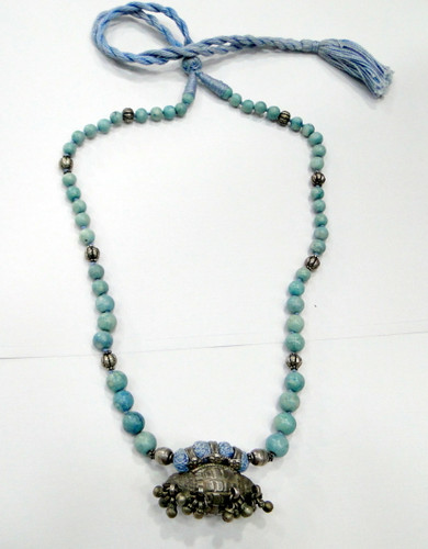 Ethnic Tribal Old Silver Turquoise Beads Amulet Pendant Necklace 13268