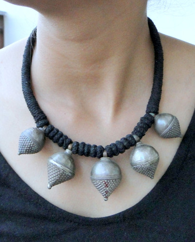 Ethnic Tribal Old Silver Spike Pendants Necklace Choker Reajasthan 13395