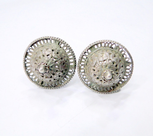 Ethnic Tribal Antique Old Real Silver Ear Plugs Large  Earrings Pair From Rajasthan 13527