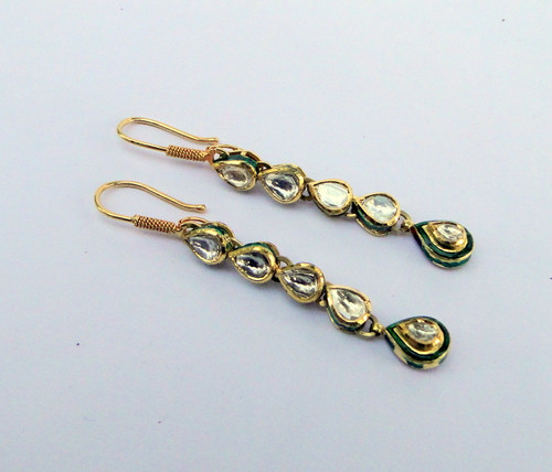 Polki DIamond 22K Real Gold Earrings Dangles Fine handmade wedding jewelry