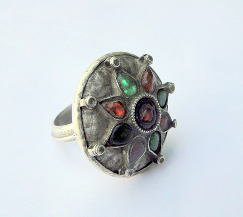 Vintage silver and glass beads ring, from Rajasthan, India, jewellery from Rajasthan, indian ring, ethnic ring 13602