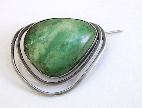 VINTAGE ANTIQUE STERLING SILVER JEWELRY BROACH TURQUOISE PIN OLD