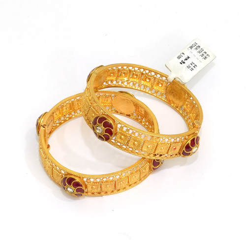 916 Hallmarked Gold Bangles Pair Fine Handmade Jewelry -180
