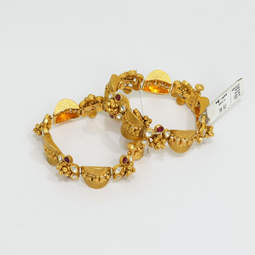 916 Hallmarked Gold Bangles Pair Fine Handmade Jewelry -182