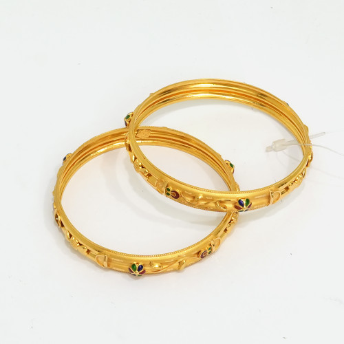 916 Hallmarked Gold Bangles Pair Fine Handmade Jewelry -184