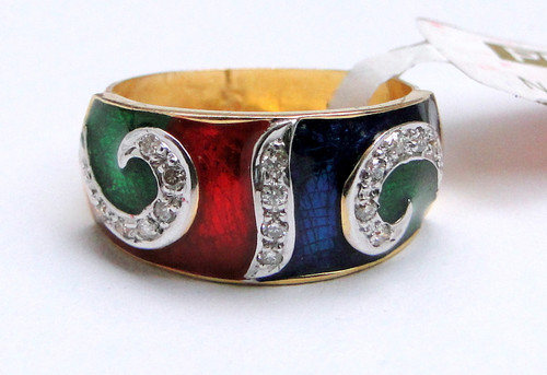 Diamond Ring 14 K solid gold & Enamel Work jewelry