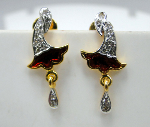 14 K solid gold Diamond enamel earrings ear studs