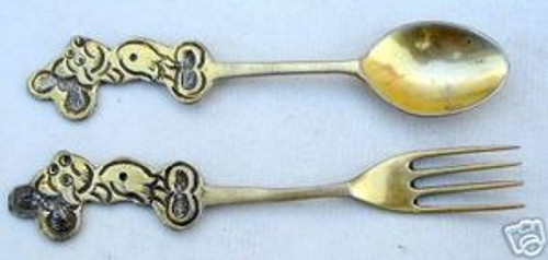 STERLING SILVER GOLD GILDED SPOON FOLK SET MIKE MOUSE 1049