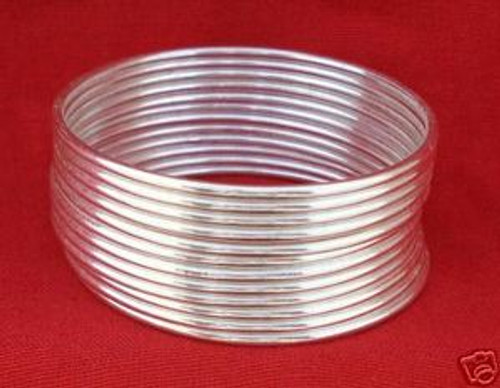 925 STERLING SILVER PLAIN BANGLES BRACELET SET 12 PCS