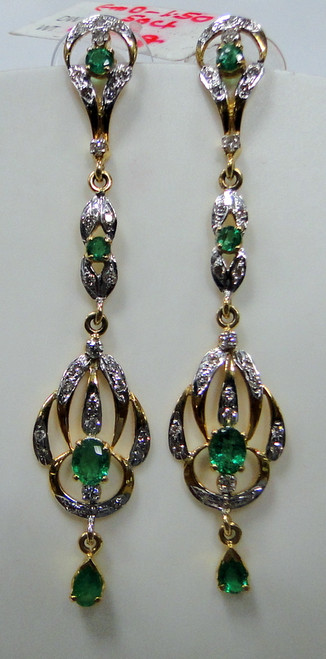 14 K solid gold Diamond Emerald earrings chandelier