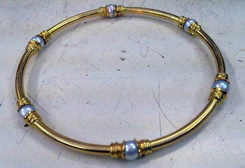 Gold bangle with pearls~22 K gold pearl bracelet jewelry