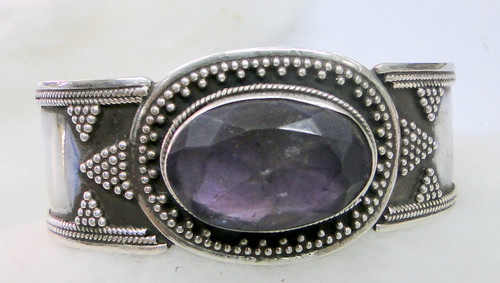 VINTAGE 925 STERLING SILVER AMETHYST CUFF BRACELET