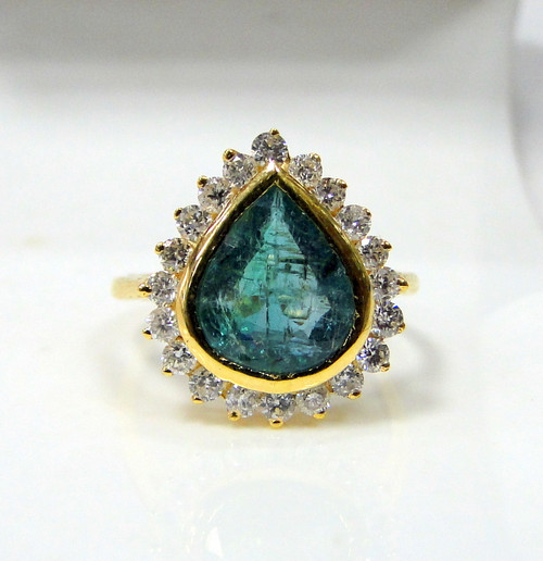 Emerald Ring vintage antique 18 K solid gold Diamond Emerald Ring pear shape