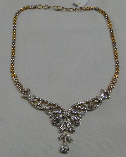 Vintage style 18 K solid gold Diamond Necklace with earrings