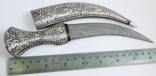 DAMASCUS STEEL BLADE HEAD KNIFE WITH PURE SILVER WIRE WORK 5207