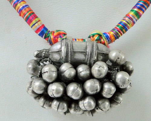vintage ethnic tribal old silver bead pendant necklace