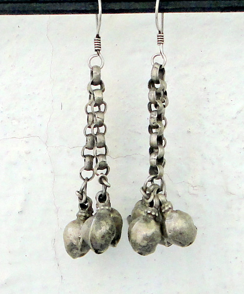 VINTAGE sterling OLD SILVER mango beads EARRINGS