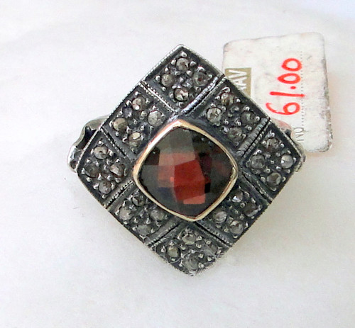 VINTAGE DIAMOND GARNET GEMSTONE GOLD RING COCKTAIL 4215