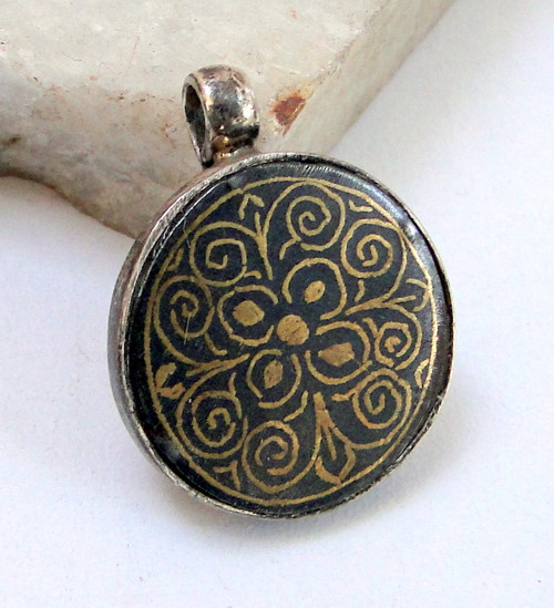 VINTAGE OLD SILVER GOLD PENDANT necklace bidaree work
