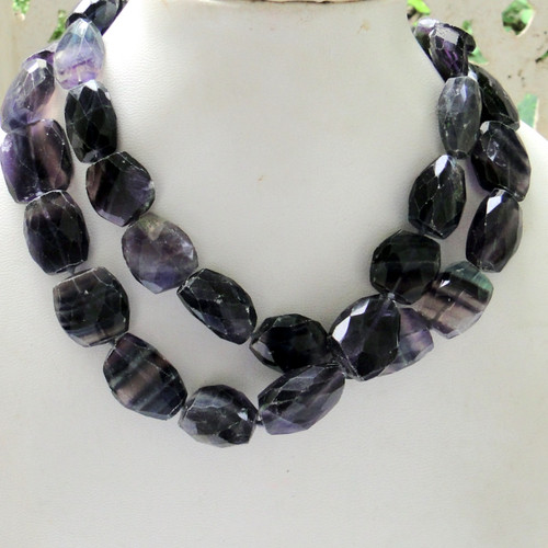 Florite gemstone tumbled beads necklace long