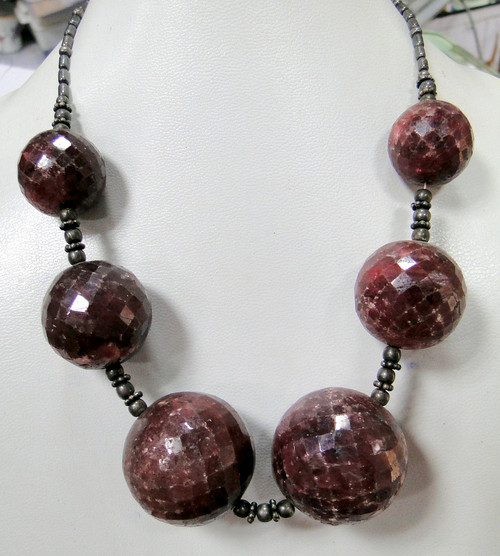 sterling silver & Ruby gemstone beads necklace strand tumble