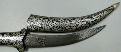 Damascus steel  blade Knife dagger pure silver wire work LETTER OPENER XMAS ITEM 7497