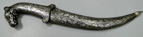 Damascus steel blade lamb head Knife dagger pure silver wire work LETTER OPENER XMAS ITEM 7501