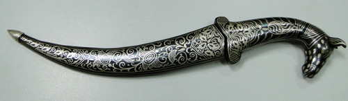 Damascus steel blade Horse head Knife dagger pure silver wire work LETTER OPENER XMAS ITEM 7507