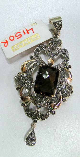 Diamond Smoky Topaz Victorian gold Pendant Jewelry