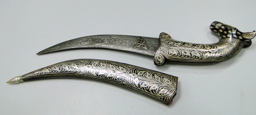 Damascus steel blade Horse head Knife dagger pure silver wire work LETTER OPENER
