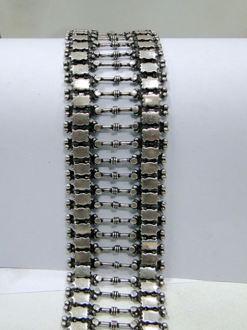 Ethnic solid silver wide bracelet cuff traditional design 9205