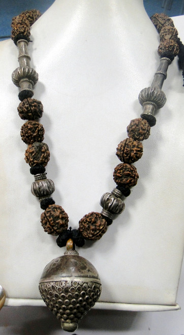 Ethnic tribal old silver Pendant Rudraksha beads necklace
