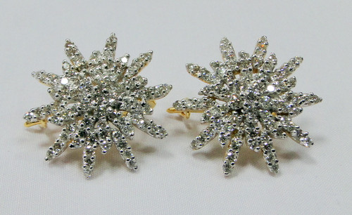 18 K solid gold Diamond earings, Large Diamond floral studs