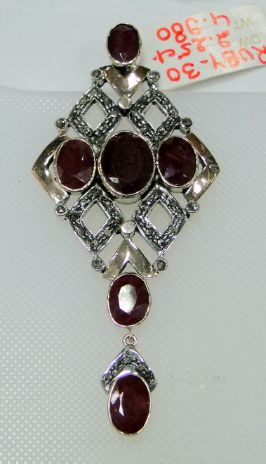 Victorian Diamond Ruby Gold silver Pendant necklace 7784