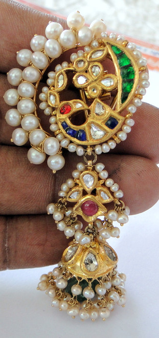 Vintage antique 22  K gold  Kundan Diamond Earrings dangles