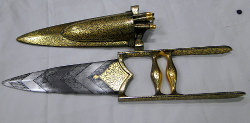 pure Gold work Damascus steel blade dagger katar  with tools