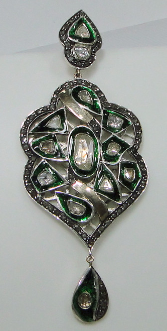 Sterling silver Diamond Polkee kundan meena pendant necklace