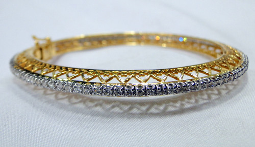 18 K gold hallmarked Diamond bangle bracelet cuff jewelry -2