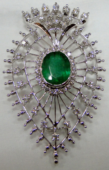 18 K white gold Diamond Emerald pendant /brooch