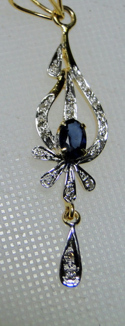 14 K solid gold Diamond Blue Sapphire Pendant necklace jewelry